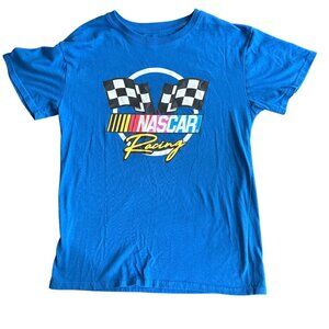 Nascar Racing Blue T-Shirt With Checkered Flags Graphic